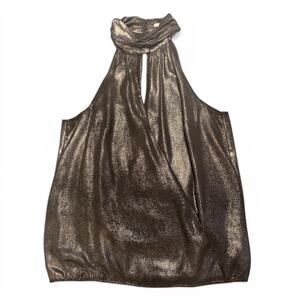 Parker Metallic Bronze Halter Mock Neck Top Size M